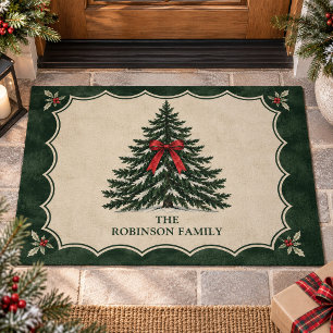 Vintage-Tannenbaum mit individuellem Familiennamen Fußmatte