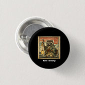 Vintage-Tanuki-Volkskunde-Stempel-Stil-Illustratio Button (Vorne & Hinten)