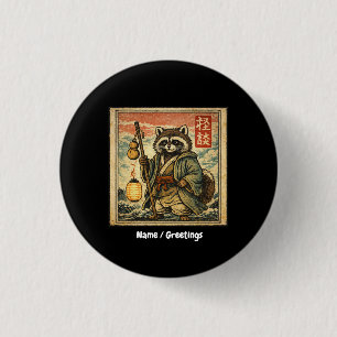 Vintage-Tanuki-Volkskunde-Stempel-Stil-Illustratio Button