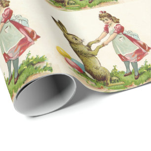 Vintage Tanz eines kleinen Mädchens mit Osterhase- Geschenkpapier