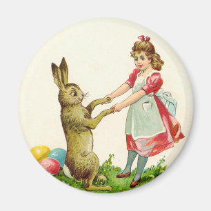 Vintage Tanz eines kleinen Mädchens mit Osterhase- Magnet