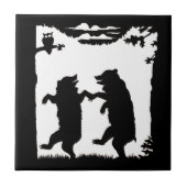 Vintage Tanzbären Schwarze Silhouette Bäume Owl Fliese (Vorderseite)