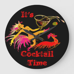 Vintage Tanzen-Dame Martini Rooster Cocktails Bar Große Wanduhr
