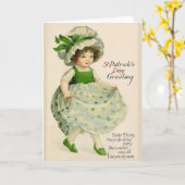 Vintage Tanzen-irischen Mädchen-St Patrick Karte (Gelbe Blume)