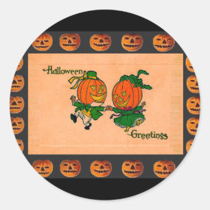 Vintage tanzende Jack o' Lanterns Runder Aufkleber