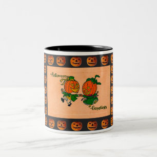 Vintage tanzende Jack o' Lanterns Zweifarbige Tasse