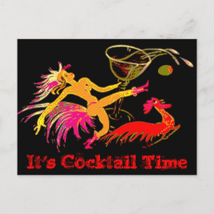 Vintage Tanzende Lady Martini Hahn Cocktails Bar Postkarte