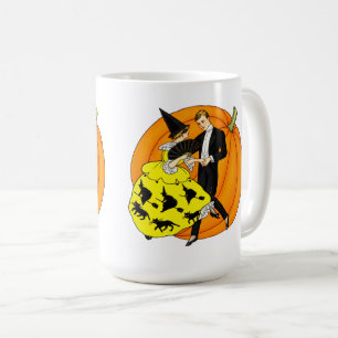 Vintage Tanzendes Halloween-Paar Kürbis Kaffeetasse