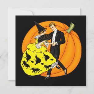 Vintage Tanzendes Halloween-Paar Kürbis Karte