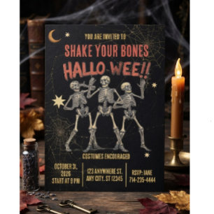 Vintage tanzendes Skelett Halloween Einladung
