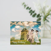 Vintage Tanzmädchen und Windmühle Geburtstag Postkarte (Stehend Vorderseite)