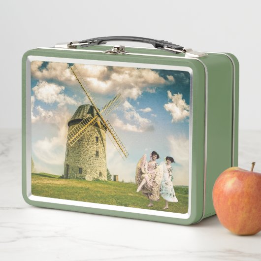 Vintage Tanzmädchen und Windmühle Metall Brotdose (Beispiel)