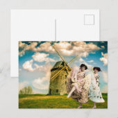 Vintage Tanzmädchen und Windmühle Postkarte (Vorne/Hinten)