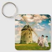 Vintage Tanzmädchen und Windmühle Schlüsselanhänger (Vorderseite)