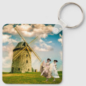 Vintage Tanzmädchen und Windmühle Schlüsselanhänger (Rückseite)