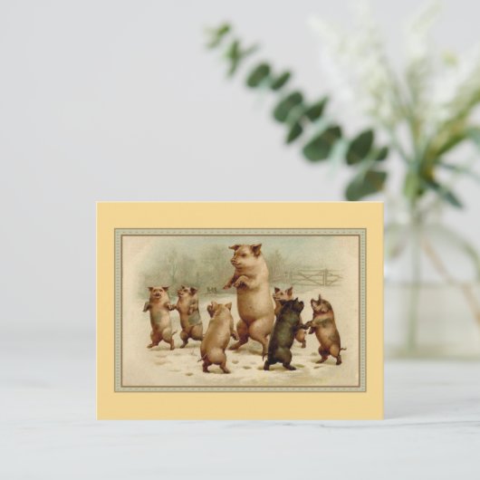 Vintage Tanzschweine Postkarte (Stehend Vorderseite)