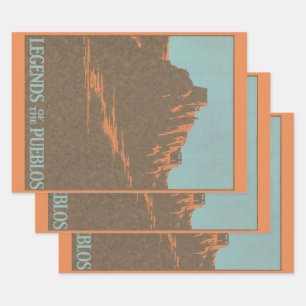 Vintage Taos Pueblos New Mexico, Reiseplakat Kunst Geschenkpapier Set