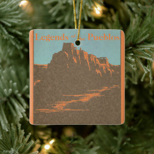 Vintage Taos Pueblos New Mexico, Reiseplakat Kunst Keramikornament