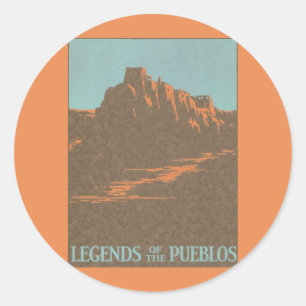Vintage Taos Pueblos New Mexico, Reiseplakat Kunst Runder Aufkleber