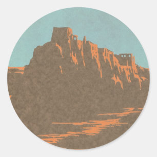 Vintage-Taos-Pueblos New Mexico, Reiseplakat-Kunst Runder Aufkleber