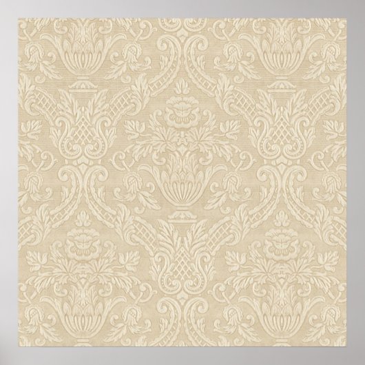 Vintage Tapete Beige Floral Elegante Damask Poster (Vorne)