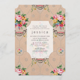 Vintage Tapete französisches Blumenmuster Einladun Einladung