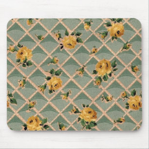 Vintage Tapete mit Gelben Rosen - Mousepad