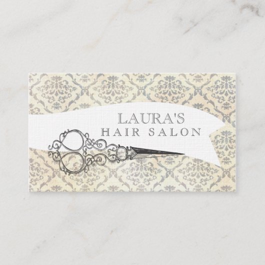 Vintage Tapete Scissors Haar-Salon-Geschäft Visitenkarte (Vorderseite)