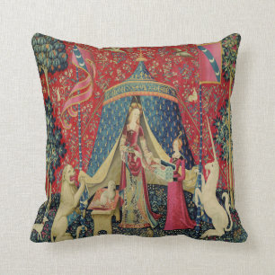 Vintage-Tapeten-Druck Dame und Einhorn Kissen