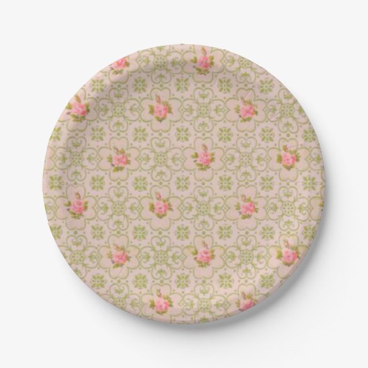 Vintage Tapetenmuster-Papierteller rosa Pappteller (Vorderseite)