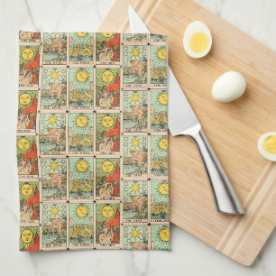 Vintage Tarotkarten Sonne Mond Sterne Geschirrtuch