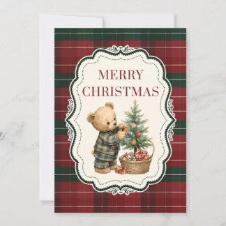Vintage, Tartan Christmas Card with Teddy Bear Feiertagskarte