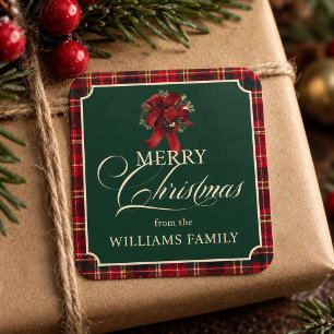Vintage-Tartan-Karo Frohe Weihnachten Benutzername Quadratischer Aufkleber