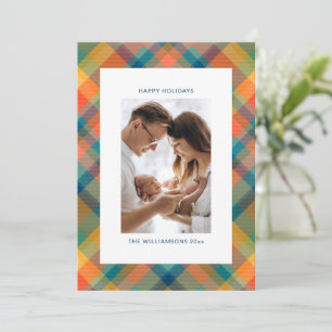 Vintage-Tartan-Karo süßes vertikales Foto-Schreibe Feiertagskarte