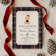 Vintage-Tartan-Teddybär-Baby-Shower-Einladung