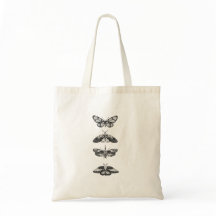 Vintage-Tasche mit Schmetterlings-Skizze in Schwar