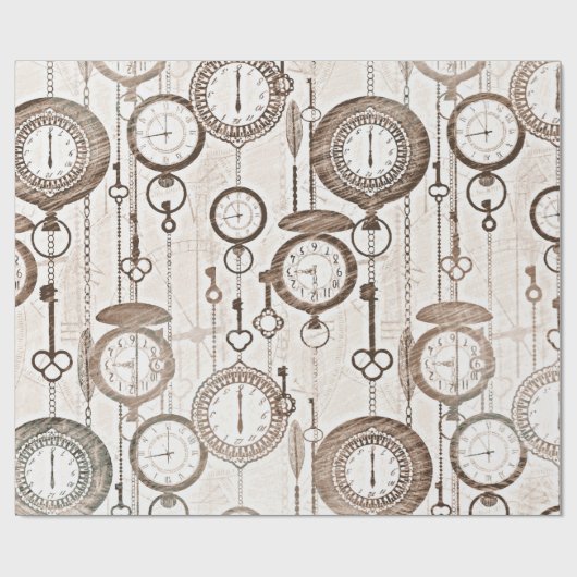 Vintage Taschen-Uhren und Schlüssel Geschenkpapier (Flach)