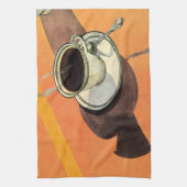 Vintage Tasse Kaffee, Saucer, Löffel, Retro Diner Geschirrtuch (Vertikal)