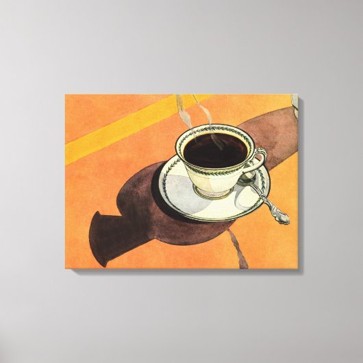 Vintage Tasse Kaffee, Saucer, Löffel, Retro Diner Leinwanddruck (Vorderseite)