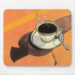 Vintage Tasse Kaffee, Saucer, Löffel, Retro Diner Mousepad