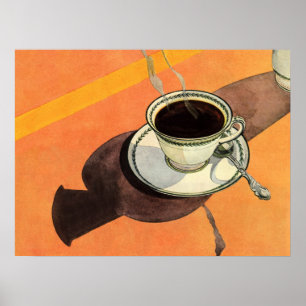 Vintage Tasse Kaffee, Saucer, Löffel, Retro Diner Poster