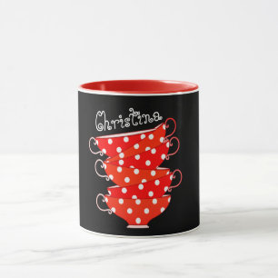 Vintage-Tassen mit roten Punkten auf weißem und sc Tasse