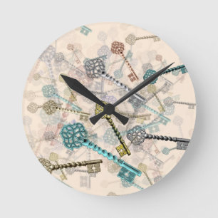 Vintage Tasten des Shabby Chic bedruckt, dezent, b Runde Wanduhr