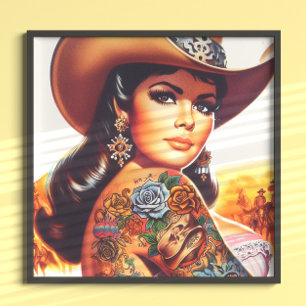 Vintage tätowierte Cowgirl Poster