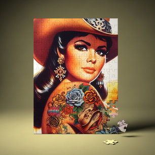 Vintage tätowierte Cowgirl Puzzle