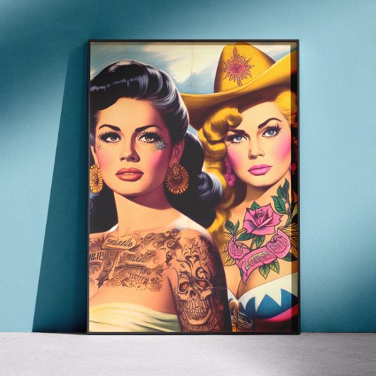 Vintage-Tätowierte Cowgirls Poster