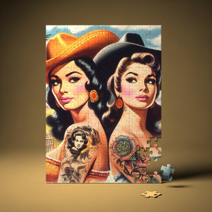 Vintage-Tätowierte Cowgirls Puzzle