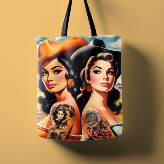 Vintage tätowierte Cowgirls Tasche