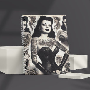 Vintage-Tätowierte-Goth-Frau-Collage Notizblock