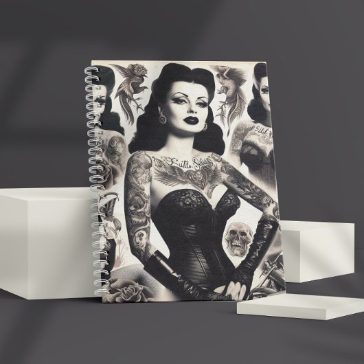Vintage-Tätowierte-Goth-Frau-Collage Notizblock